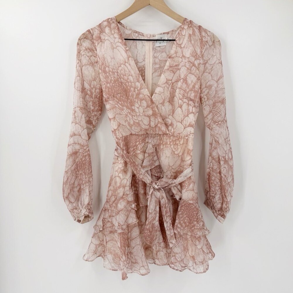 Princess Polly Blush Pink Long Sleeve Mini Dress US 2 Tie Faux Wrap Spring Party